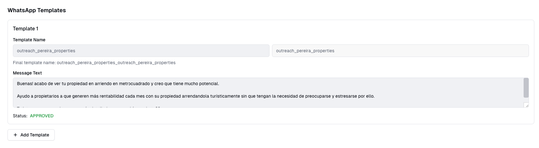 Plantilla de mensaje aprobada