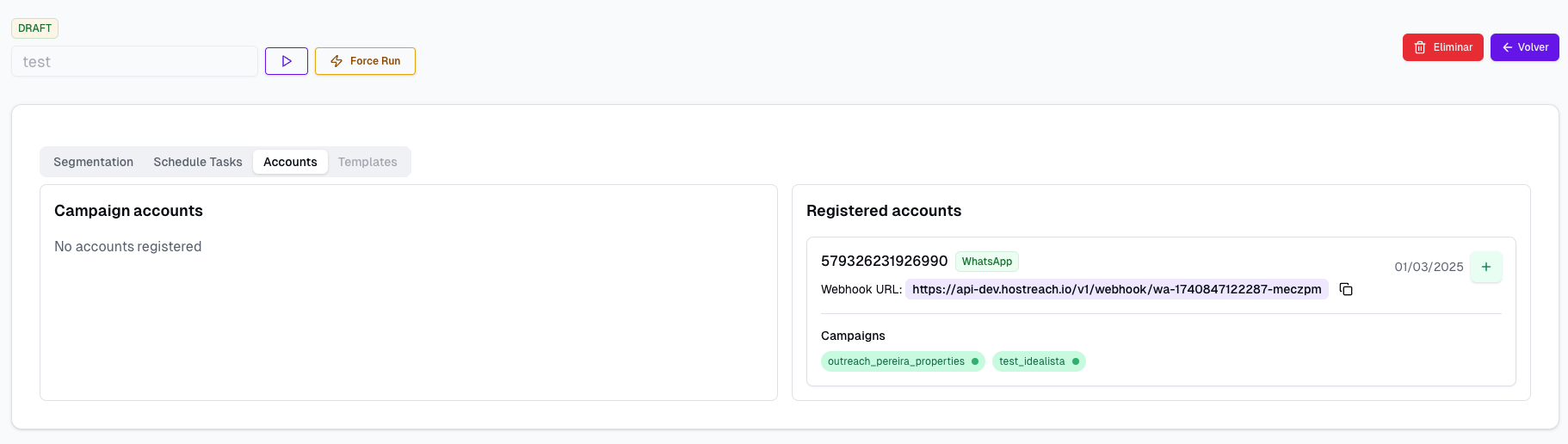 Configuración de cuentas de whatsapp